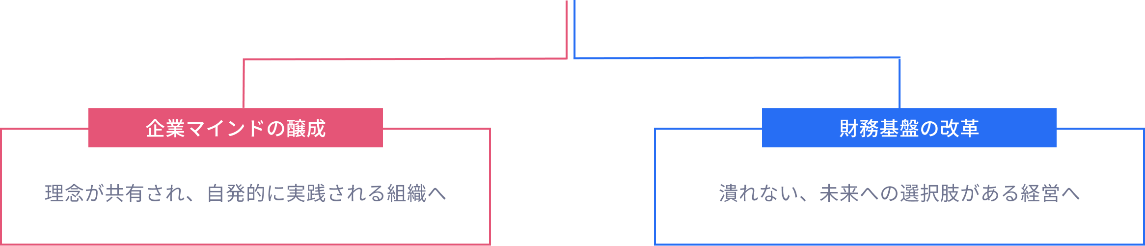 企業マインドの醸成 理念が共有され、自発的に実践される組織へ 財務基盤の改革 潰れない、未来への選択肢がある経営へ